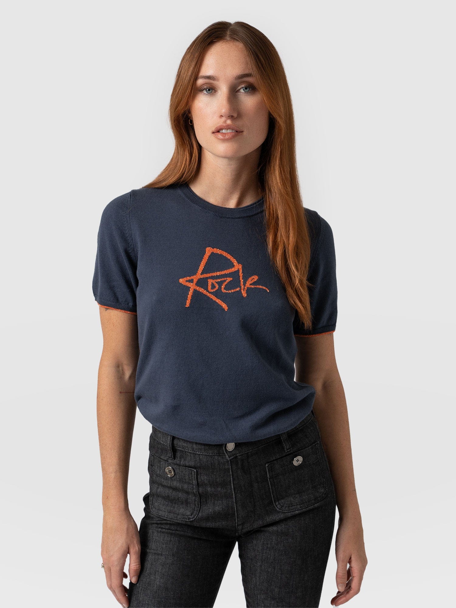 Rock Intarsia Jumper Short Sleeve - Navy